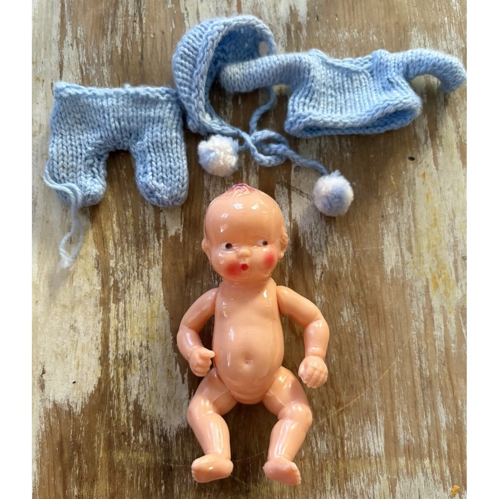 Vintage Irwin hard plastic kewpie type doll side glance eye + handmade outfit - Picture 2 of 6